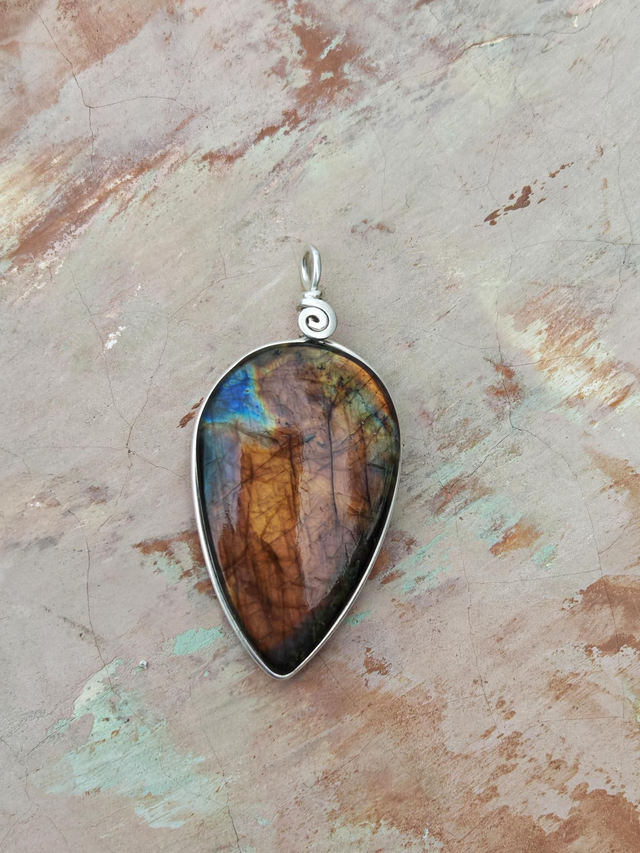 Pendentif Labradorite Spectrolite - Argent 925 - goutte inversée