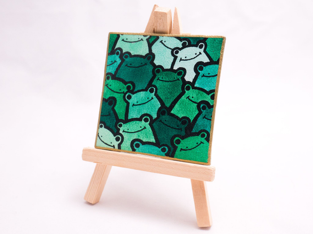 ŻABY magnes kwadratowy kształt ręcznie malowany akwarela