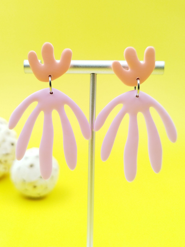 Boucles d&#039;oreilles &quot;Palmata&quot; Rose et Orange pastels