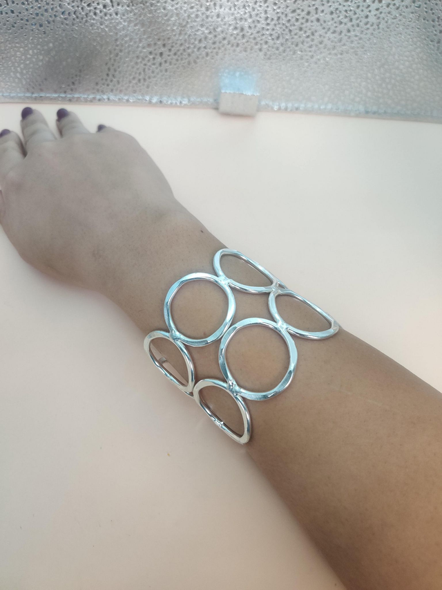 Statement Jewellery- Wide Cuff hammered Circles bracelet Adjustable