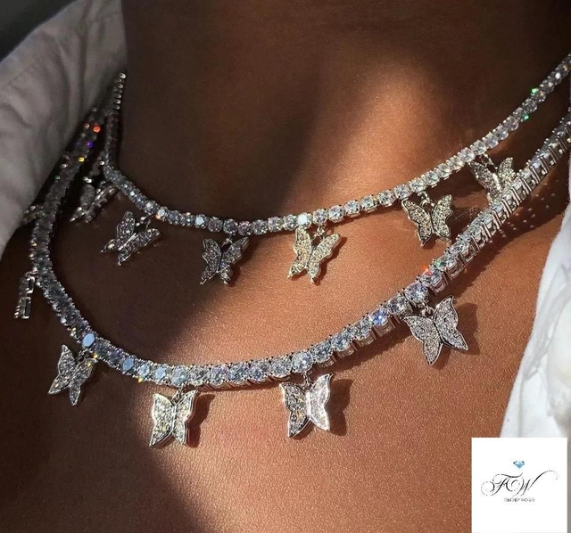 Collier Tennis Papillons Diamants 4 MM
