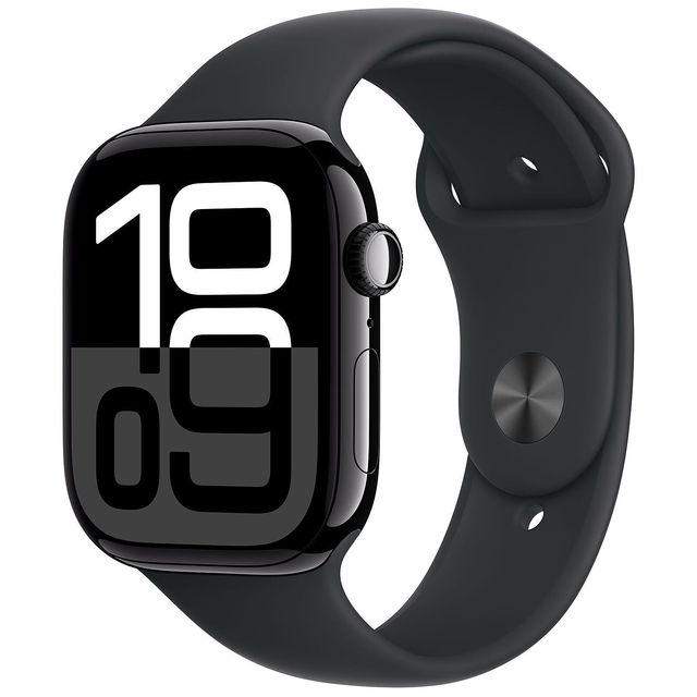 Apple Watch Series 10 GPS – 46 mm Aluminium Noir avec Bracelet Sport Noir (M/L)