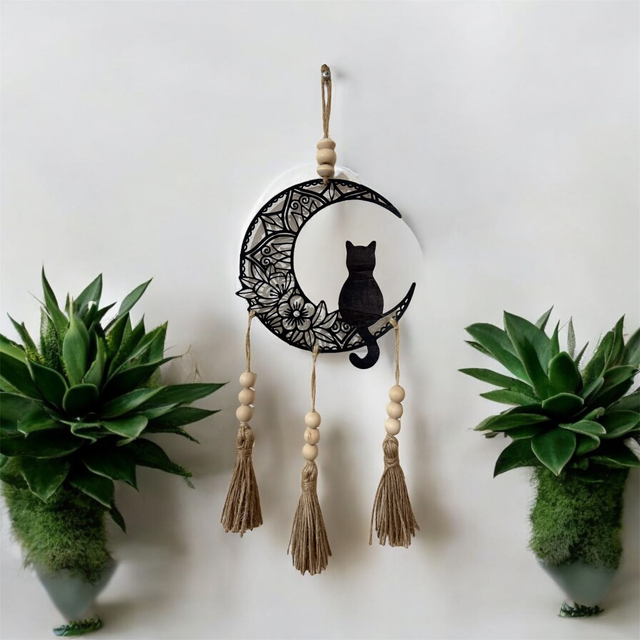 Attrape rêve en bois chat