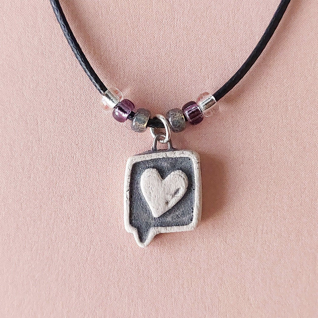 Heart necklace - handmade - love message charm - heart pendant - valentines day gift - pottery anniversary