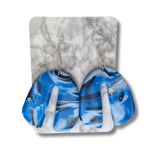 Blue marble wide arch earrings