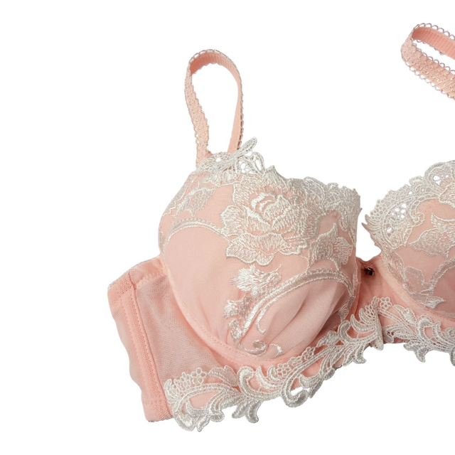 Pink + white intricate embroidered Japanese Bra UK 30A