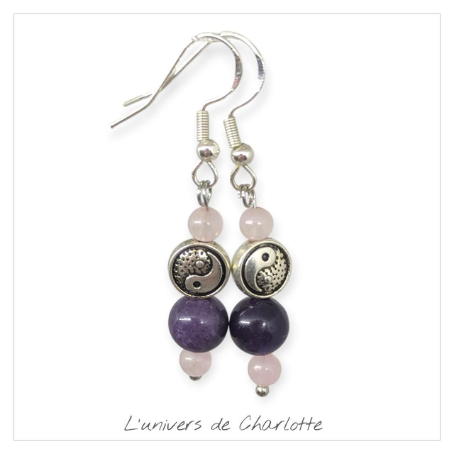 Boucles d'oreilles "Améthyste/Quartz rose" BO-016