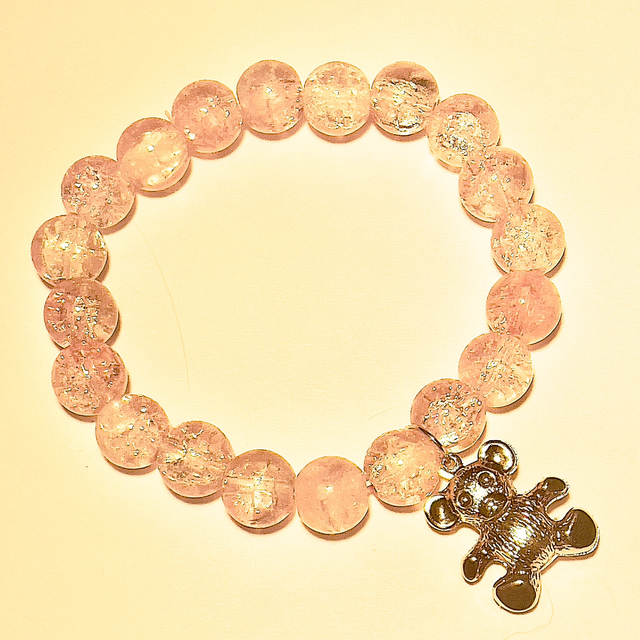 B58 - Bracelet en perles acrylique, breloque ours métal doré