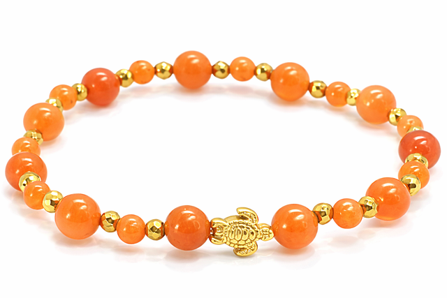 Bracelet Aventurine orange et Hématite Dorée