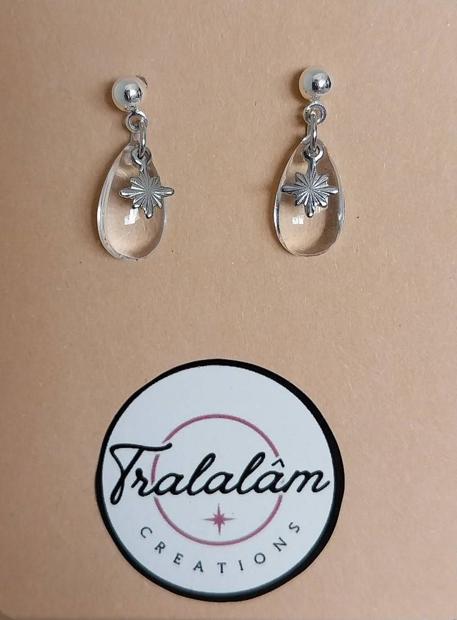 ✨ Boucles d’oreilles minimaliste Goutte Cristal Pur étoile argentée ✨   