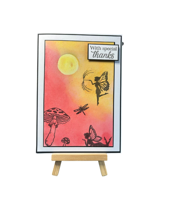 Fairy Collection Greeting Card – Enchanted Crimson Sunset Silhouette