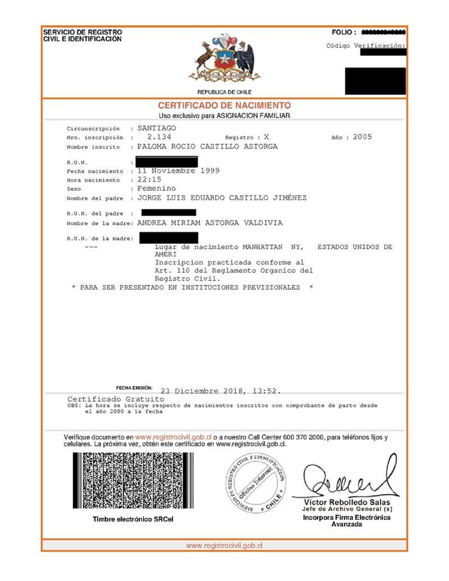 Acte de naissance (Chili)