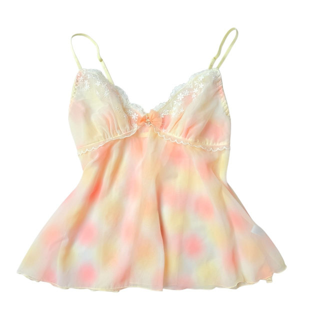 Japanese brand pink and yellow embroidered cups cami 