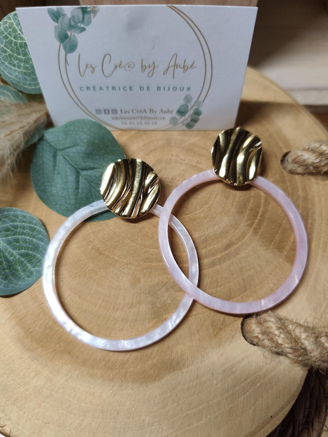 BO BIG CREOLES RESINE ROSE/ ACIER INOXY GOLD 0001336