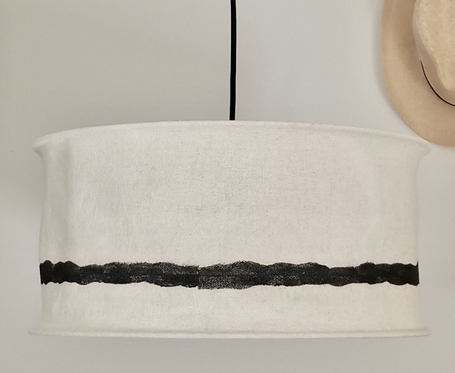 Abat-jour chanvre artisanal blanc d'ivoire peint à la main pour suspension - diamètre 45 cm