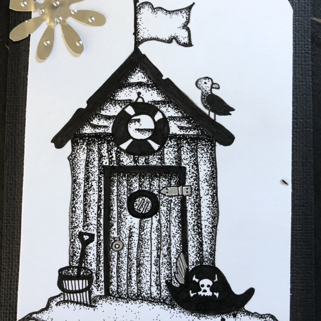 Cabine de plage pirate - 11 x 16 cm - encadrement noir
