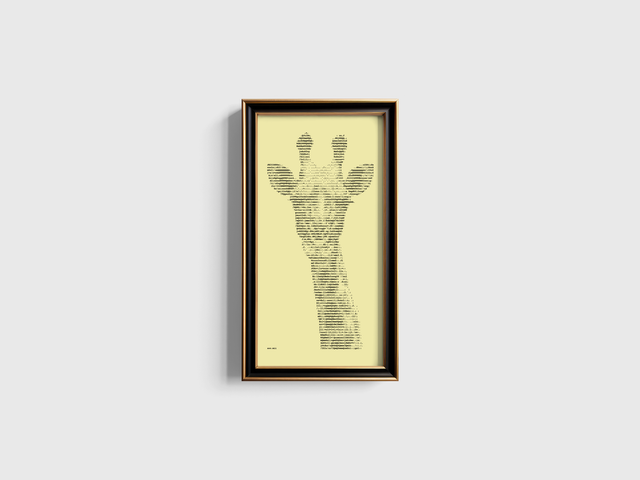 20 x 40 cm Schreibmaschinenbild Giraffe 2 in Schwarz auf Elfenbein