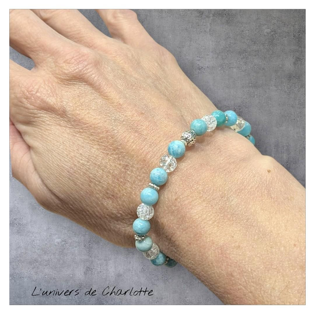 Bracelet "Amazonite du Pérou & Cristal de roche" 6mm BR-117