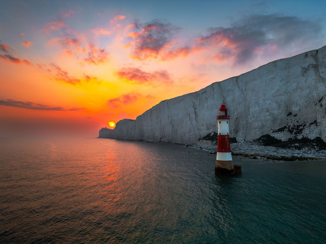 Beachy Head Lighthouse at Sunset - Eastbourne | Prints &amp; Mounts | Aerial Photography