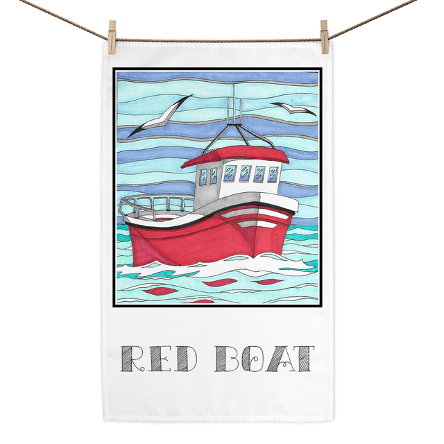 Red boat - tea towel