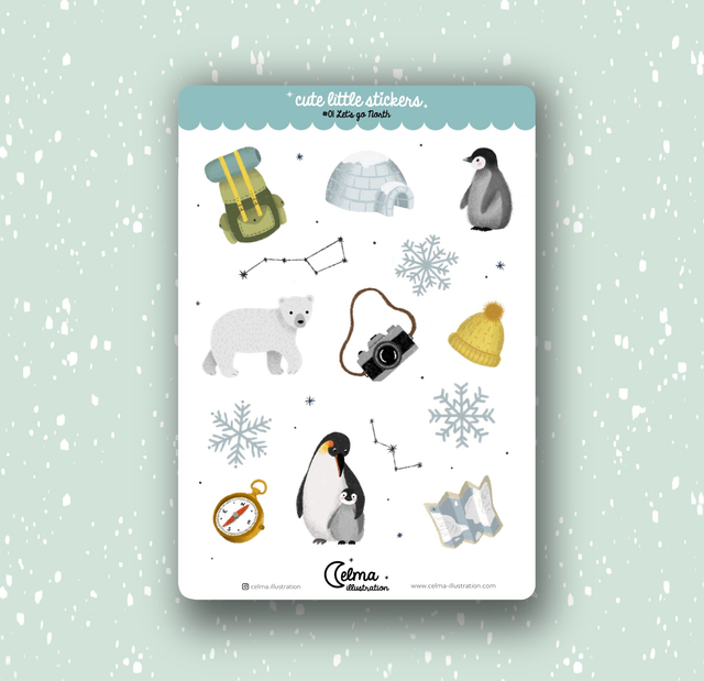 Planche de stickers monde polaire "Let's go North"