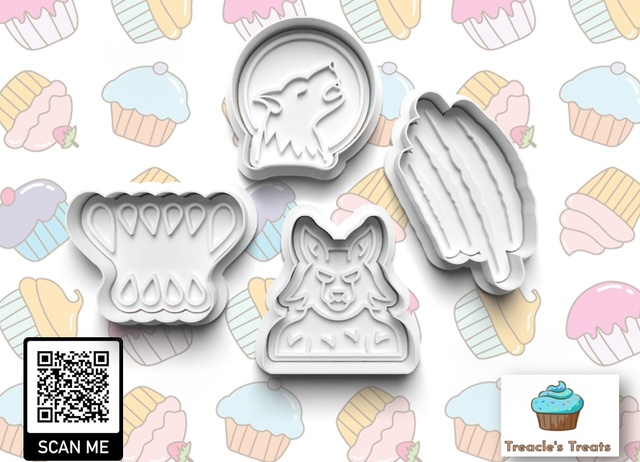Halloween Werewolf theme Fondant/cookie stamps with cutters