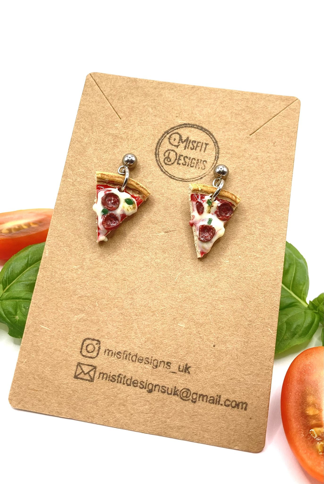 Pepperoni pizza drop earrings