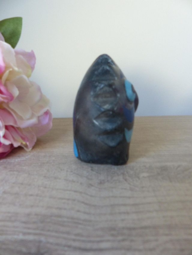 Figurine Chouette Mexicaine Vintage – Poterie en Argile Bleue et Noire, Sculpture Rare des Années 70