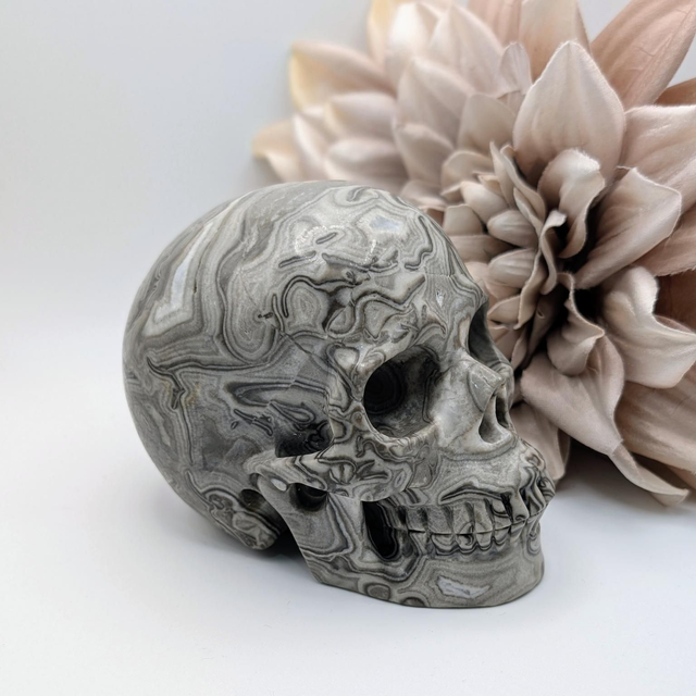 High Quality Hand Carved Crystal Skull - 4.5" Crocodile Jasper 