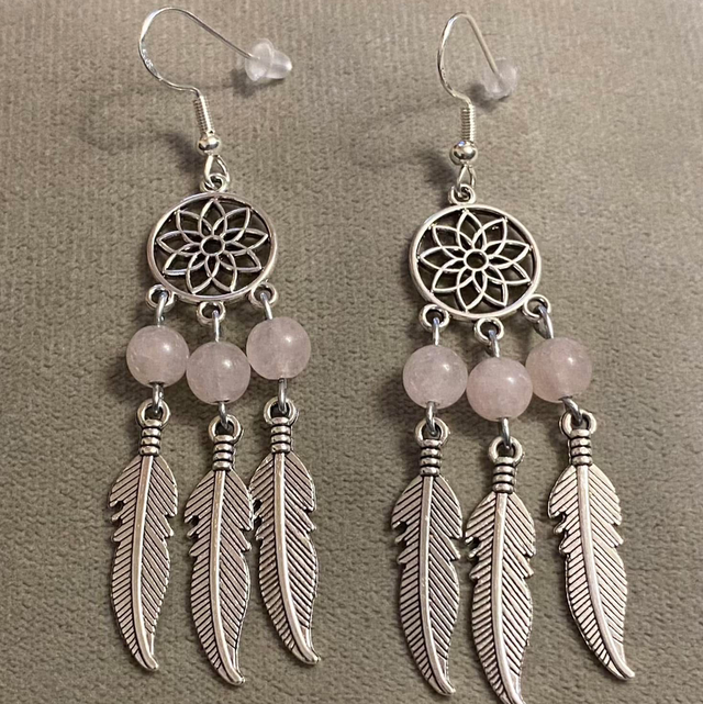 Dream catcher/ rose Quartz earrings 