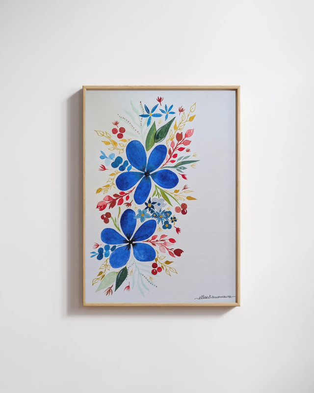 Pervenches - Aquarelle originale