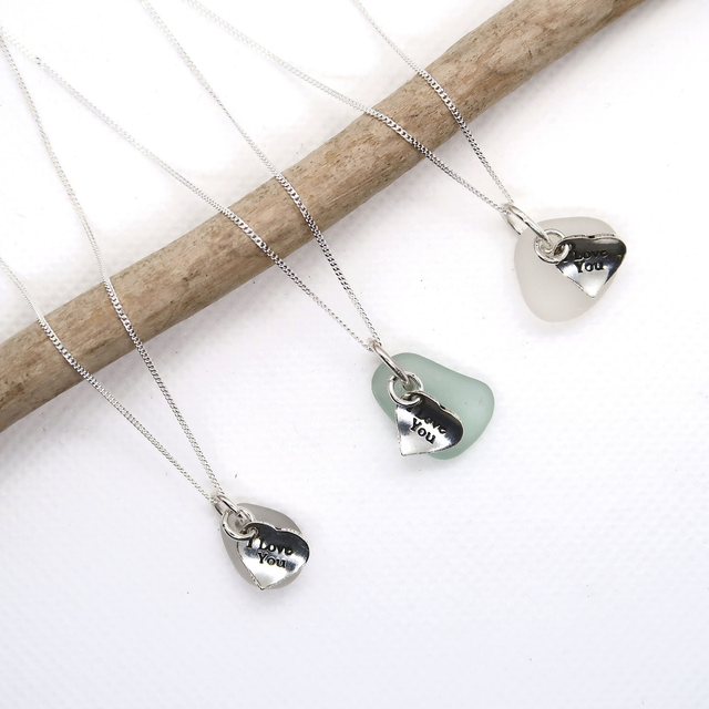&#039;I love you&#039; Seaglass Necklace