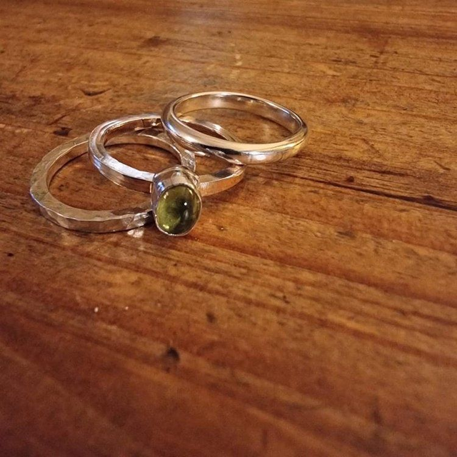 Birthstone Stacker ring set , 3 Rings which consists 1 Gem ring and two stacker rings