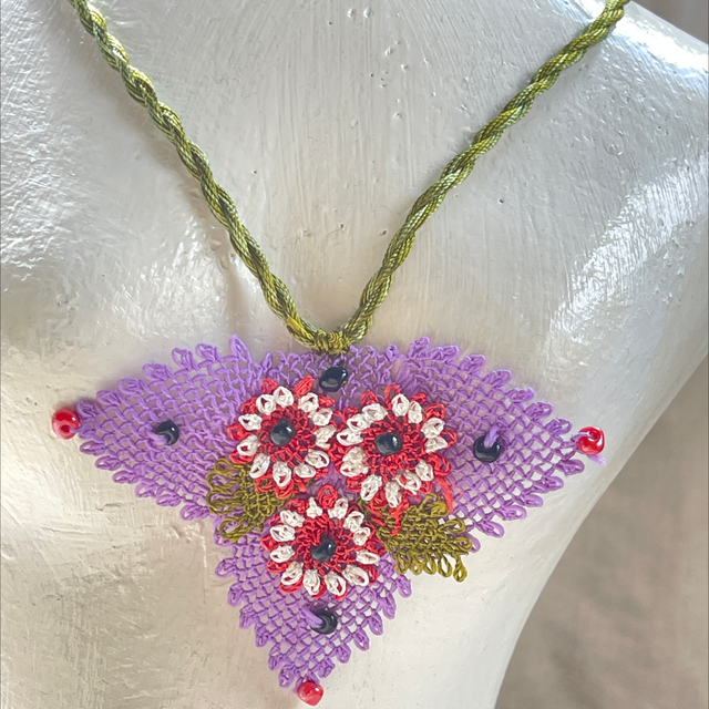 Hippie Kette Sommer handarbeit Violett lang