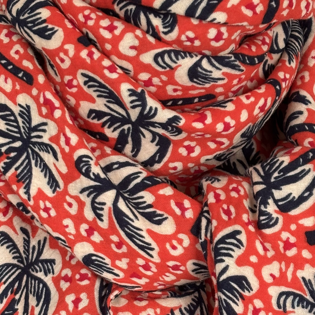 Foulard triangle — Léopard mandarine & Palmiers