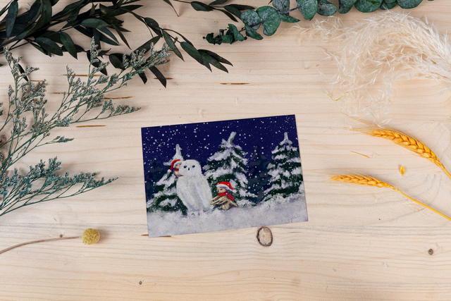 Graspapierkarte - Eulenschneemann