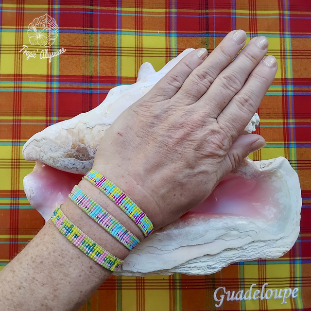 Madras Tissé (Étroit): Rose / Jaune / Turquoise / Anis