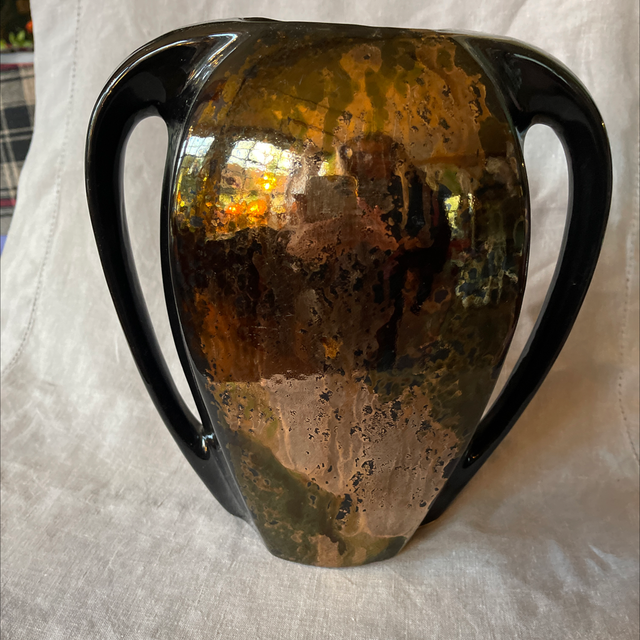 Keramikvase Schwarz/ goldene Glasur