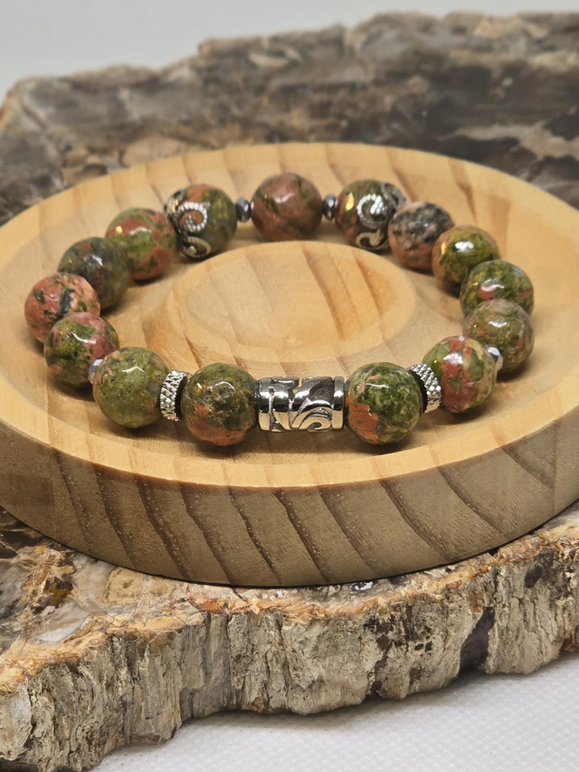 Bracelet Unakite à facette 1 cm 