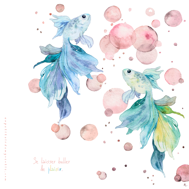 Carte-poème Poissons "se laisser buller de plaisir"