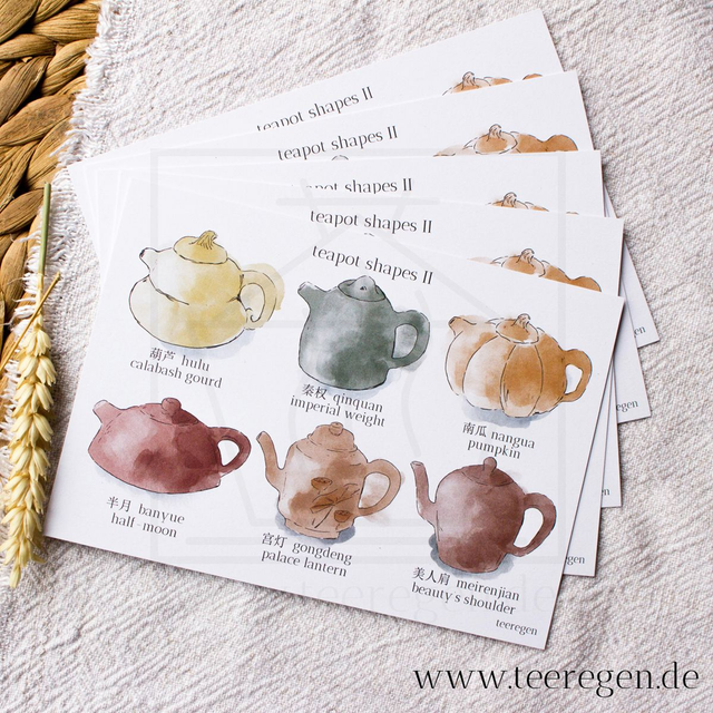 Teapot Shapes II - Set of 5 - Tea Culture On Postcards
