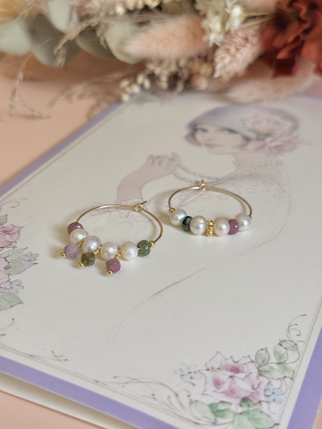 Créoles Perles de culture, Tourmaline, Collection "Envoûtante" 