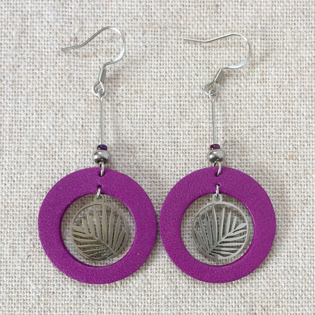 Boucles d’oreilles « Harmonie » argentées, cuir couleur lilas