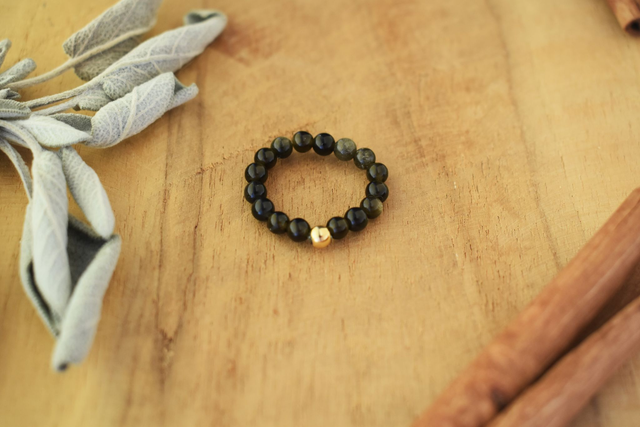 Bague Litho – Obsidienne dorée : Protection & Vérité