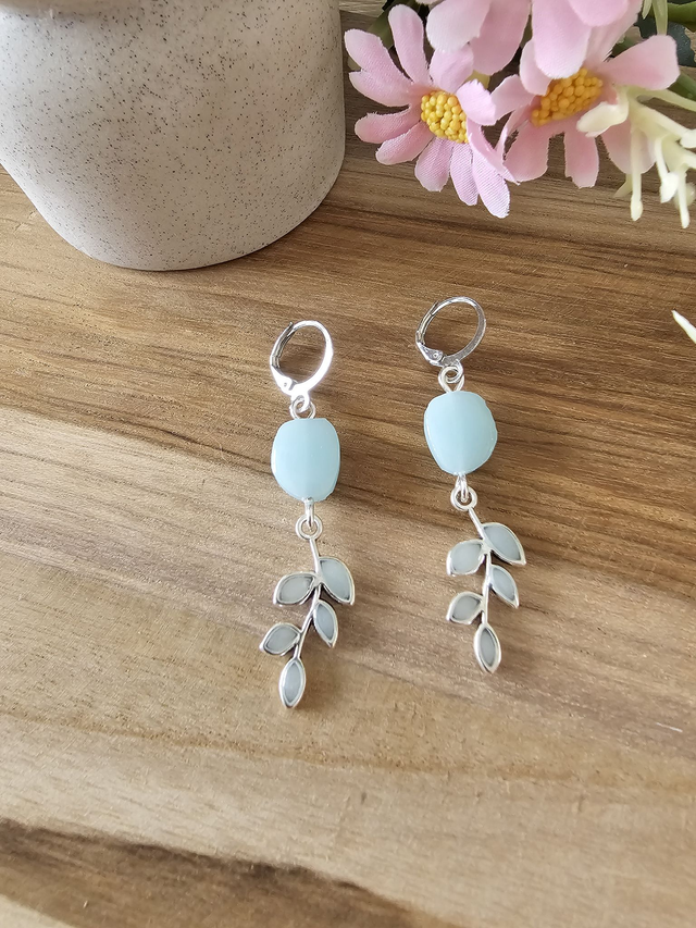🎨Éclat de Douceur -&quot;Brise Pastel&quot;– Boucles Feuillage en bleu clair Pastel🎨