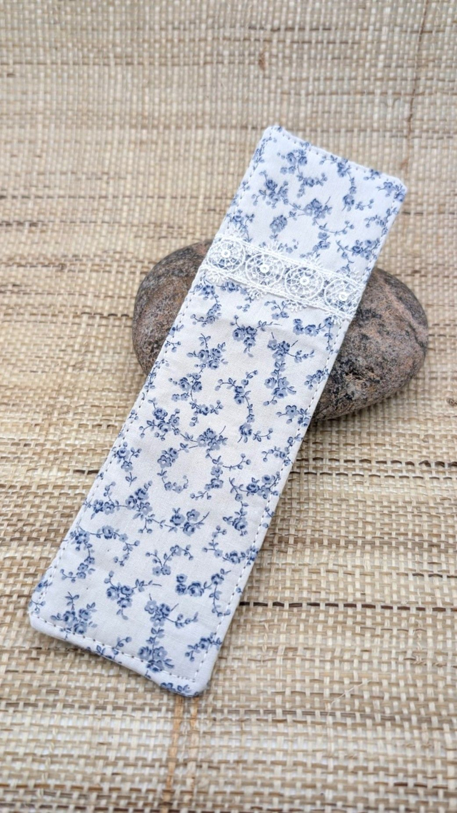 Marque-page rectangulaire en tissu - Liberty bleu