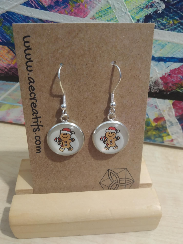 Boucles d&#039;oreilles cabochons mannele noël 