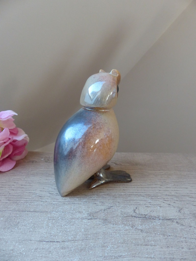 Statuette de Chouette / Hibou artisanal en céramique signée Noëlle / Sculpture art animalière hibou décoration maison de campagne collection