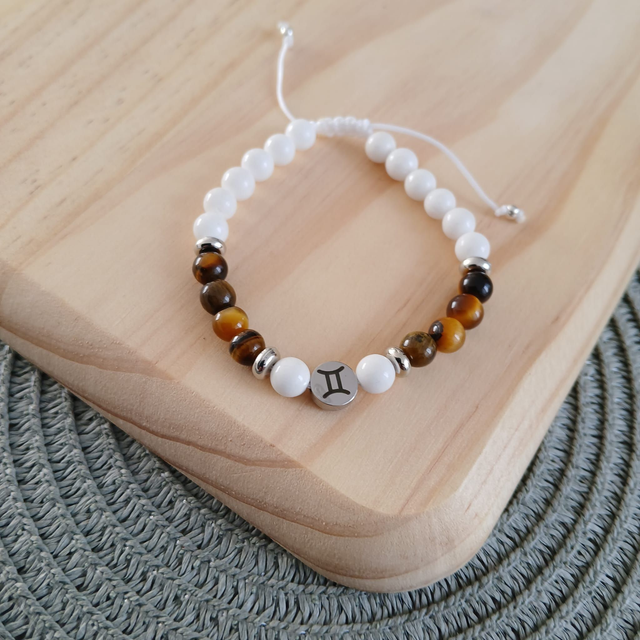 Sterrenbeeld armband witte Jade en Tijgeroog - Tweeling