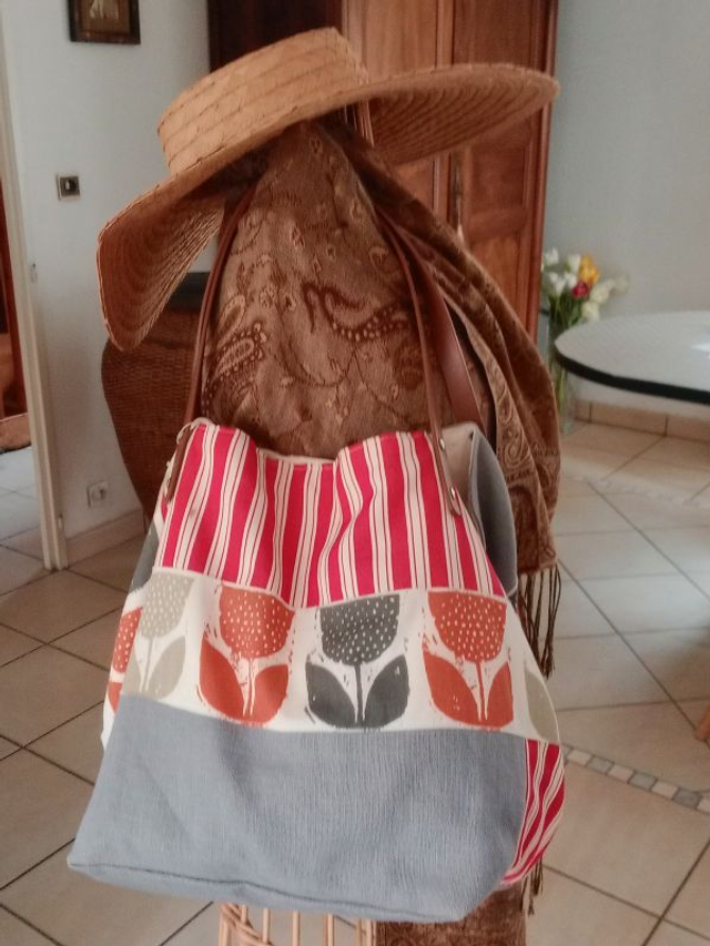 Grand sac cabas cube coton multi impressions tulipes